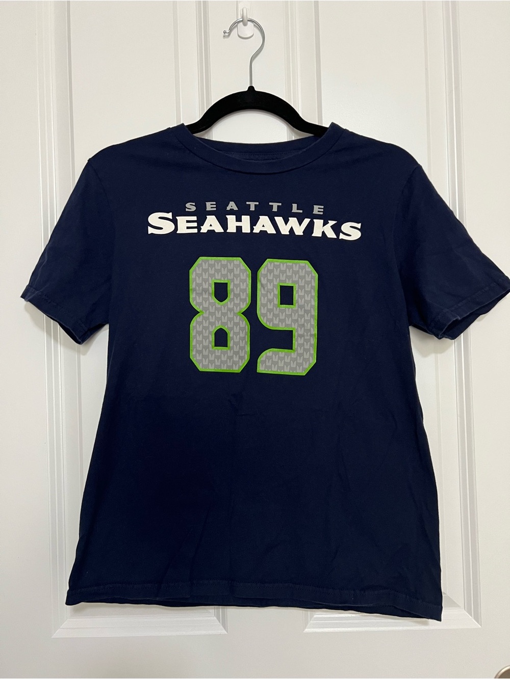 Seattle Seahawks Navy Graphic Tee Baldwin 89 Youth - Size L (14/16)